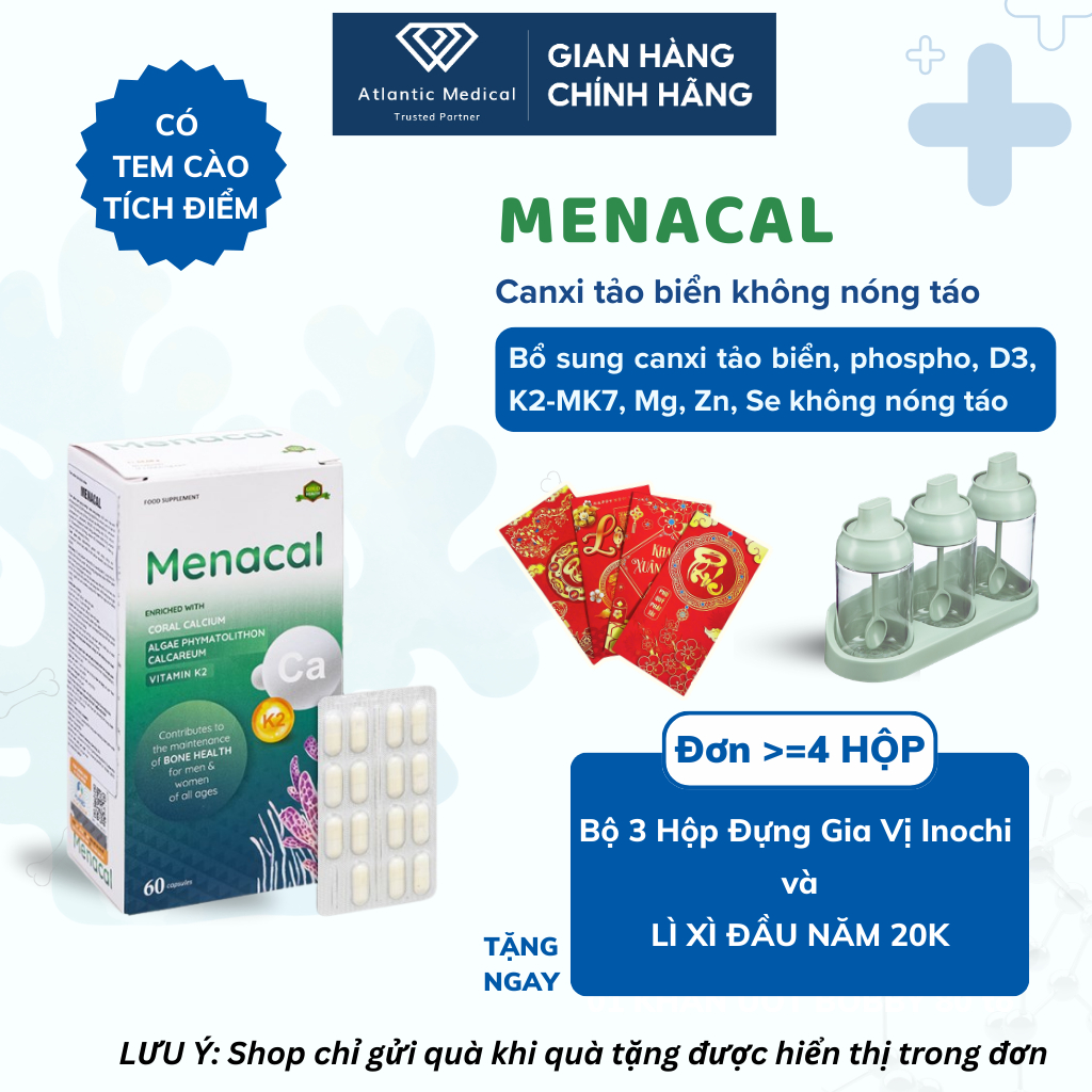 [Combo Quà Hời] Canxi Tảo Biển MENACAL Bổ Sung Canxi Dễ Hấp Thu Ít Nóng Táo Cho Mẹ Bầu Sau Sinh H60v