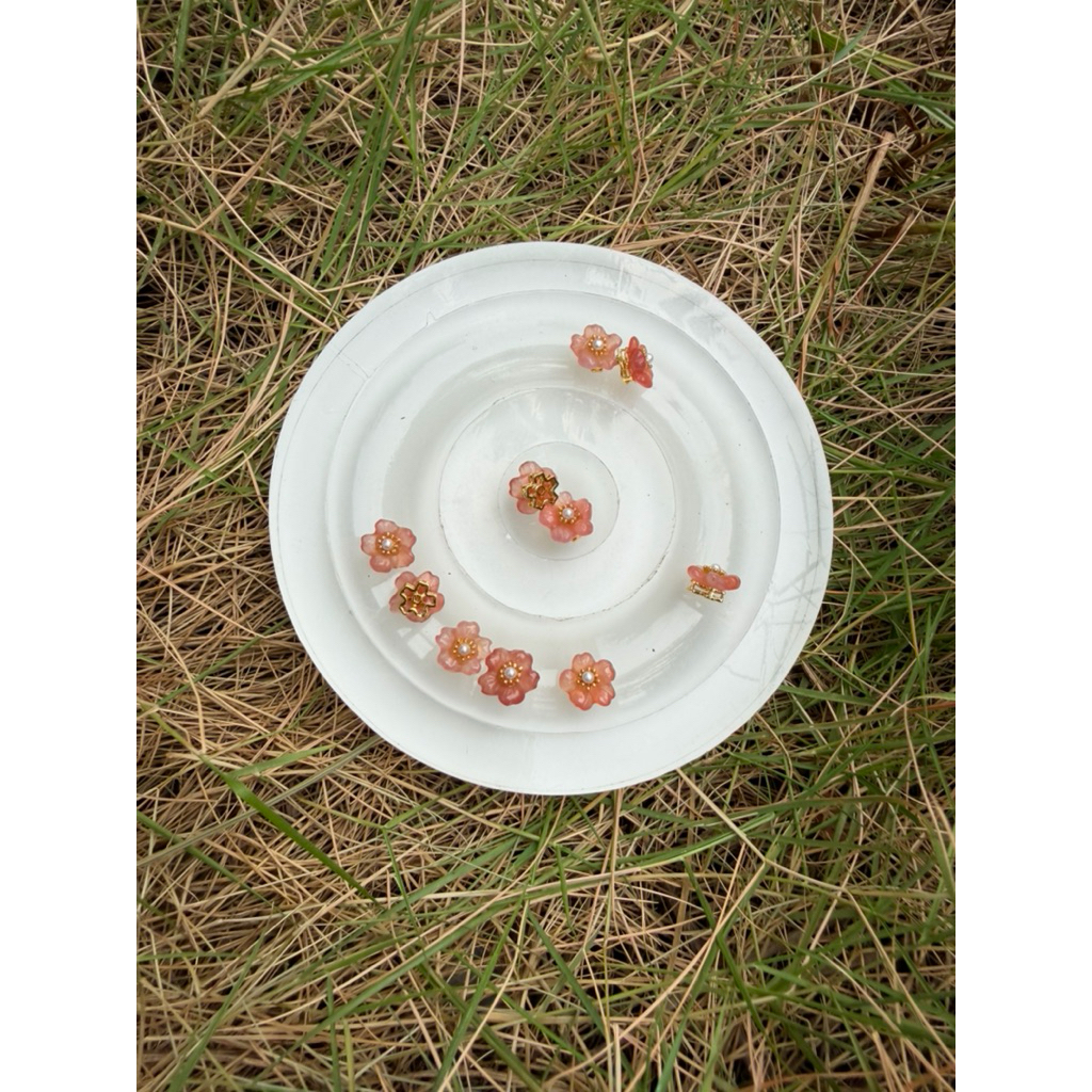 (A2126) Charm hoa mai mã não nam hồng khung hợp kim 9mm+