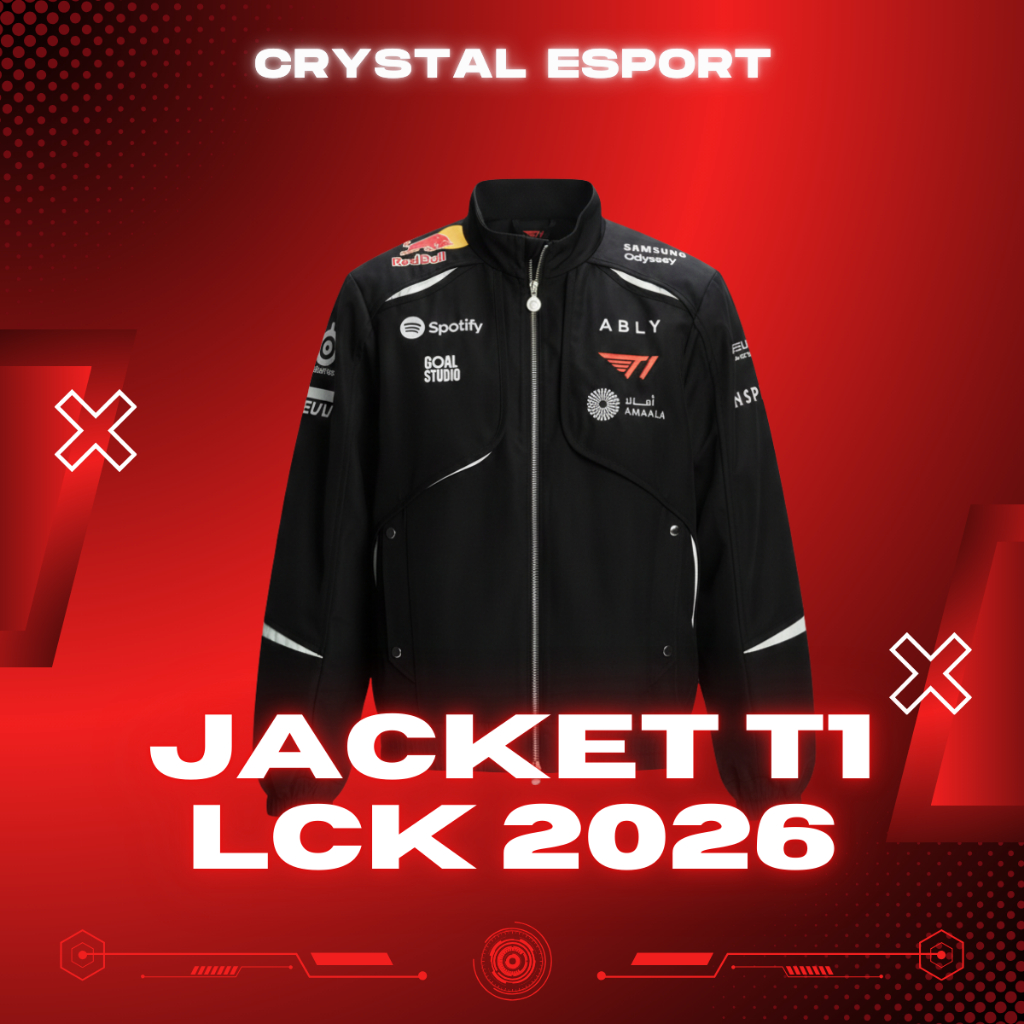 Áo Khoác T1 LCK 2026 khóa 2 chiều cao cấp CRYSTAL ESPORT kèm name tag tự ủi dễ dàng