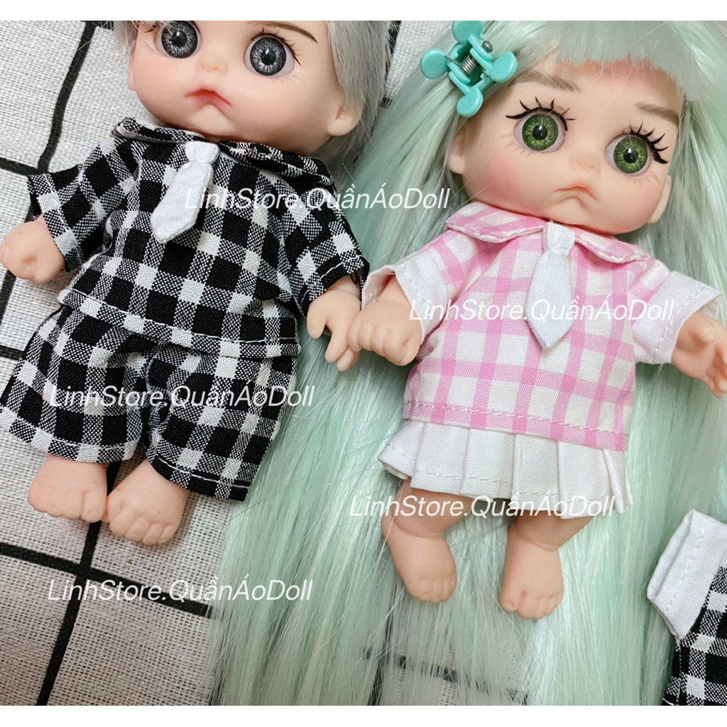 [QUẦN ÁO BÚP BÊ ] SET CARO CÀ VẠT NAM NỮ DOLL 5IN