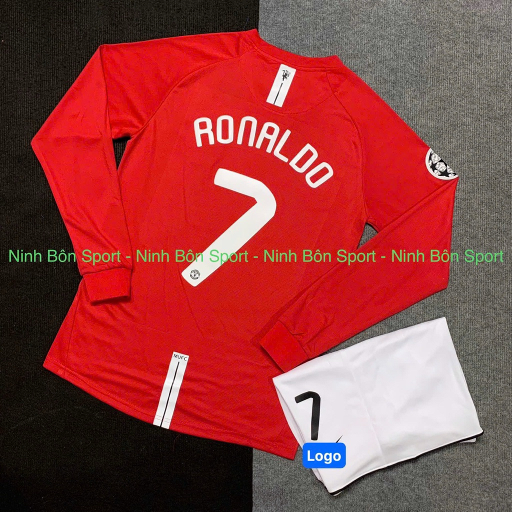 Quần Áo Bóng Đá Dài Tay CLB Manchester United 2008 Mẫu Ronaldo - Vải Polyester Thái Cao Cấp