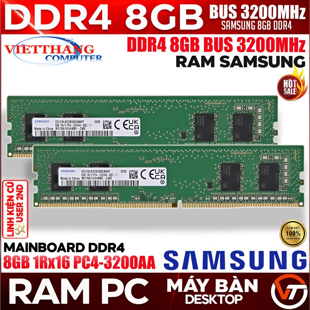 Ram Máy Tính Samsung DDR4 8GB Bus 3200Mhz Hàng cũ đã qua sử dụng Tháo máy bộ còn đẹp ( Cũ - 2nd )