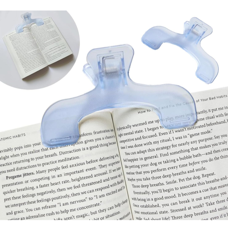DERCHIA Book Clip 2-Piece Set Transparent Reading Book Textbook Clip Holds Open Securely Books Textb