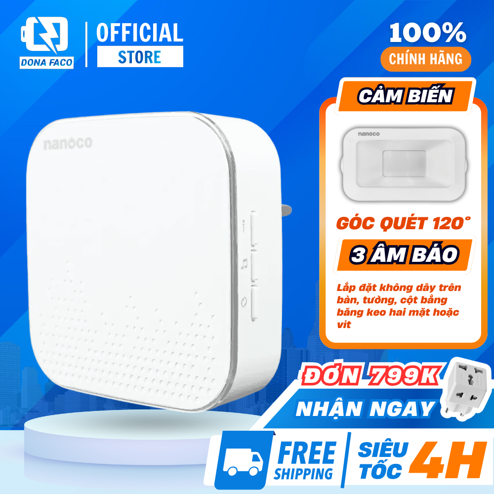 Bộ chuông cảm biến không dây NJX379-156 Nanoco 6 âm báo khách và 3 âm báo chống trộm