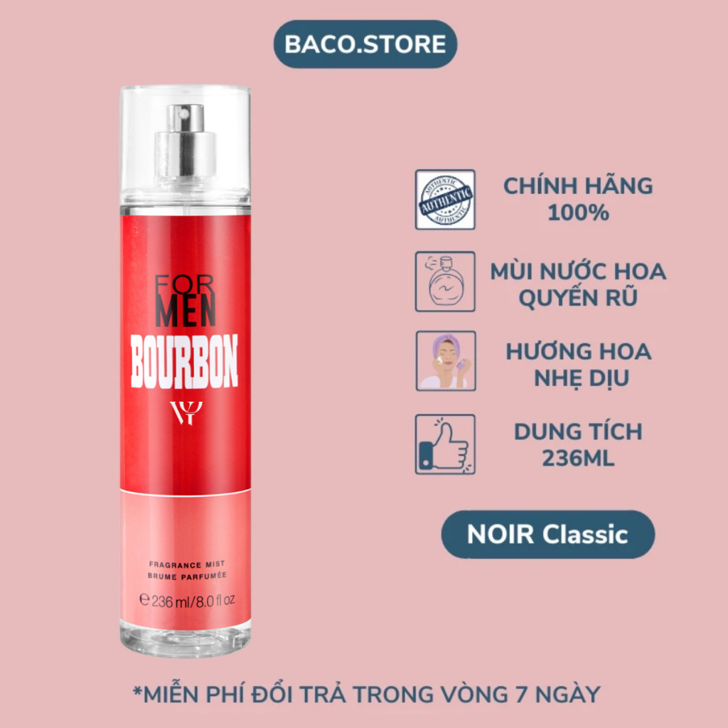 body mist, Xịt thơm cho nam Bourbon 236ml Nam Tính, Lịch lãm