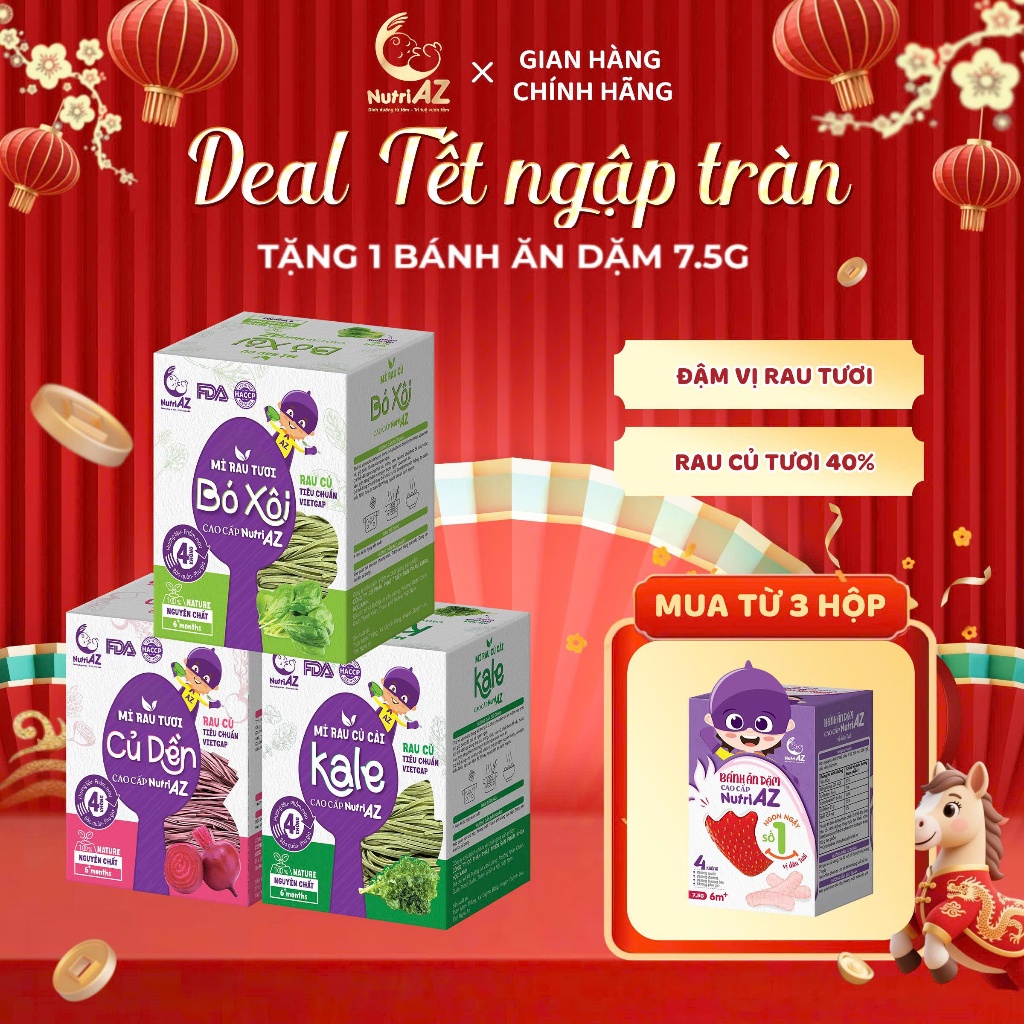 Mì Ăn Dặm Rau Củ Cao Cấp NutriAZ Cho Bé Ăn Dặm Từ 6 Tháng Bổ Sung Vitamin, Canxi Và Chất Xơ