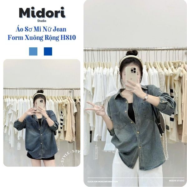 Áo Sơ Mi Nữ Jean Bò Chất Loại 1 Form Rộng Xinh Xắn Phong Cách Hàn Quốc HS10 MidoriStudio