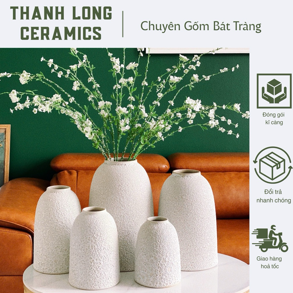 Bình Chuông Cắm Hoa Tết, Đào Đông Men Sủi Atlantis Phong Cách Bắc Âu Gốm Sứ Bát Tràng Cao Cấp 5 size