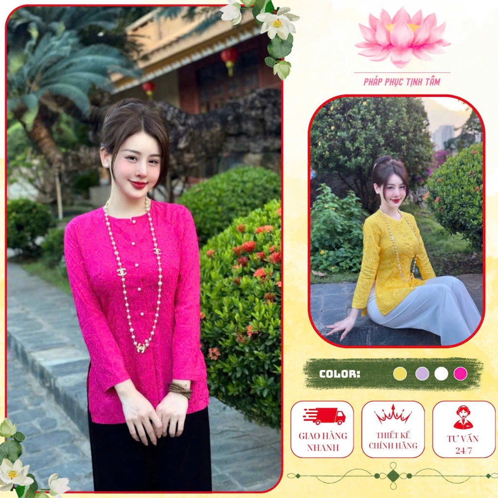 Mã áo lẻ đi chùa nữ cổ tròn tay dài cúc ngọc lụa gấm cao cấp 4 size S,M,L,XL