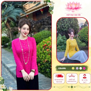 Mã áo lẻ đi chùa nữ cổ tròn tay dài cúc ngọc lụa gấm cao cấp 4 size S,M,L,XL