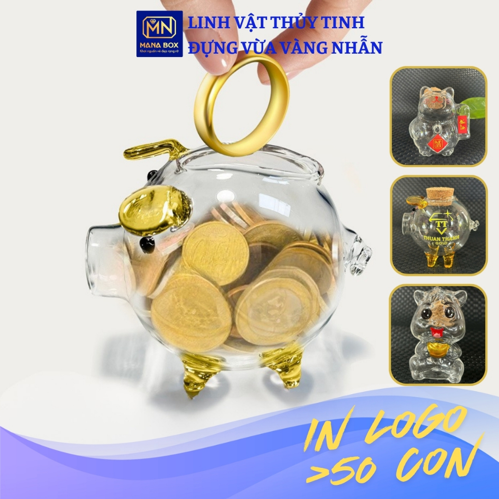 Heo thủy tinh đựng vàng nhẫn in LOGO từ 50 heo vàng đựng nhẫn JBOX heo trang sức hộp đựng nhẫn