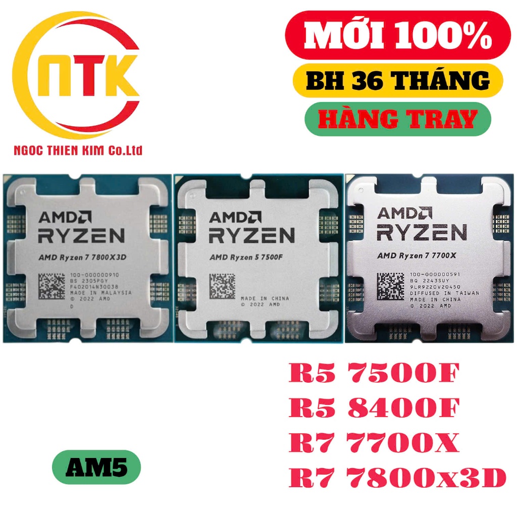 [NEW 100%] CPU AMD AM5 Ryzen 7 7800x3D, R7 7700X, R5 8400F, R5 7500F TRAY NEW - BẢO HÀNH 36 THÁNG