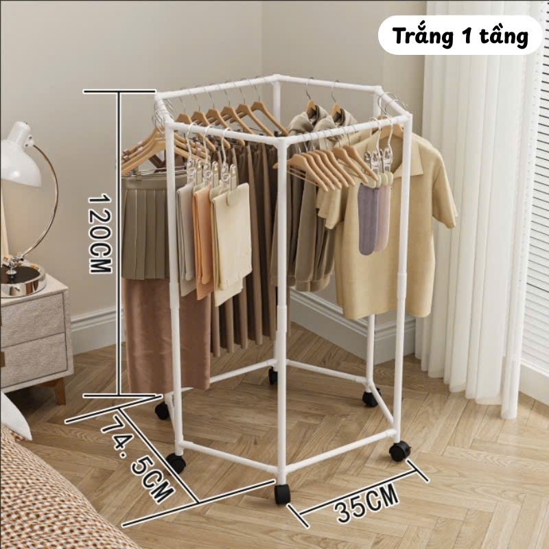 [Pass KOC][NEW Seal] Trắng 1 tầng/Giá Phơi Đồ Đa Năng Xoay 360 Độ Pami home, Cây Treo Quần Áo Có Bán