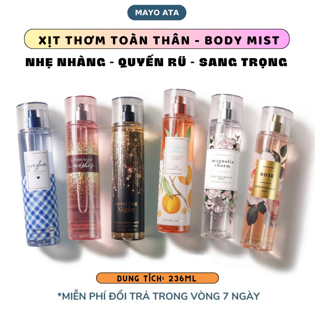body mist Xịt Thơm Toàn thân BATH Body Mist 236ml Siêu Thơm Cá Tính, Năng Động