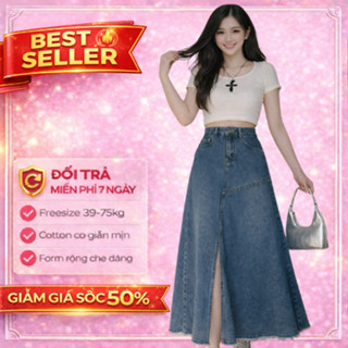 Chân váy jeans nữ dáng dài xoè cạp cao tôn dáng, chân váy bò nữ xanh đen hottrend CVD 58