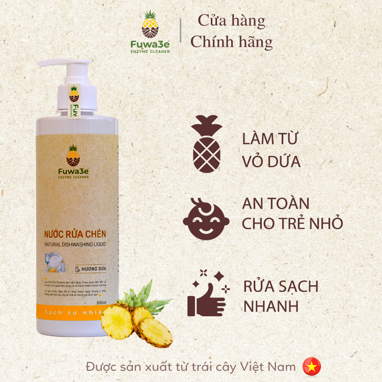 [500ml - Hương dứa] Nước Rửa Chén Fuwa3e - Nước rửa chén sinh học từ vỏ dứa