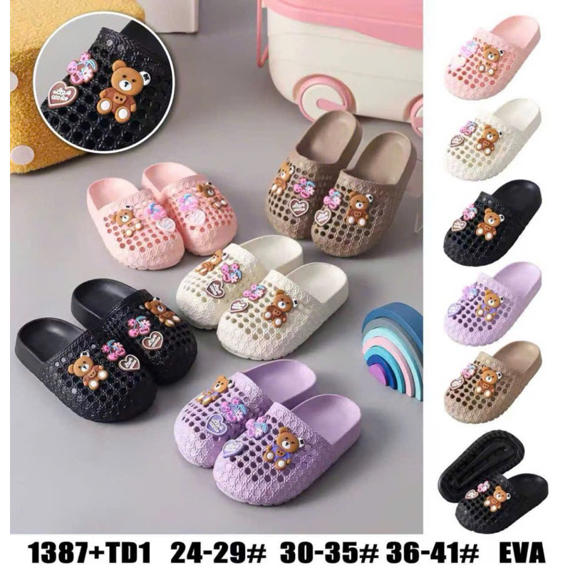 Dép Sục Rọ Trẻ Em Gắn Sticker Gấu Chất Liệt Eva Đục Lỗ Thoáng Đi Êm Và Nhẹ - 1387
