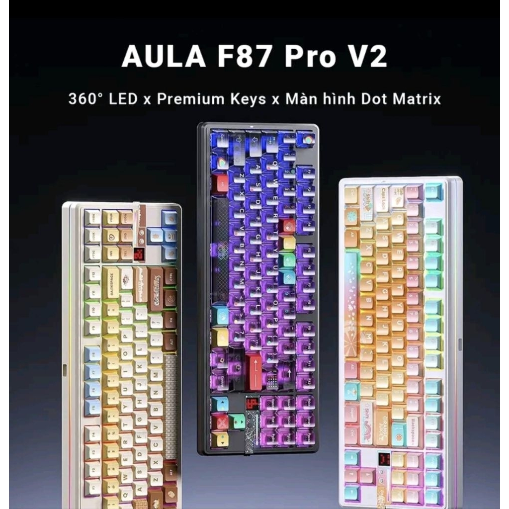 AULA F87 Pro V2 - Return Rate 8K độ trễ cực thấp - Màn hình Dot Matrix - LED viền đẹp mắt - RGB 16 t