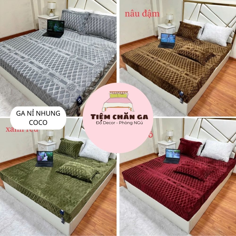 Ga Nỉ Nhung CoCo KHÔNG KÈM VỎ GỐI Mẫu Mới Hoa Trà Sang Trọng Cao Cấp , Ga Nỉ Coco Mềm Mịn, Ga Nỉ Thí