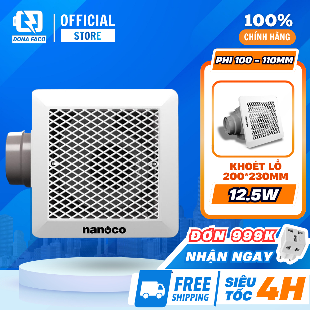 Quạt hút âm trần lồng sóc Nanoco NFV2021 12.5W dùng ống thông gió hút mùi