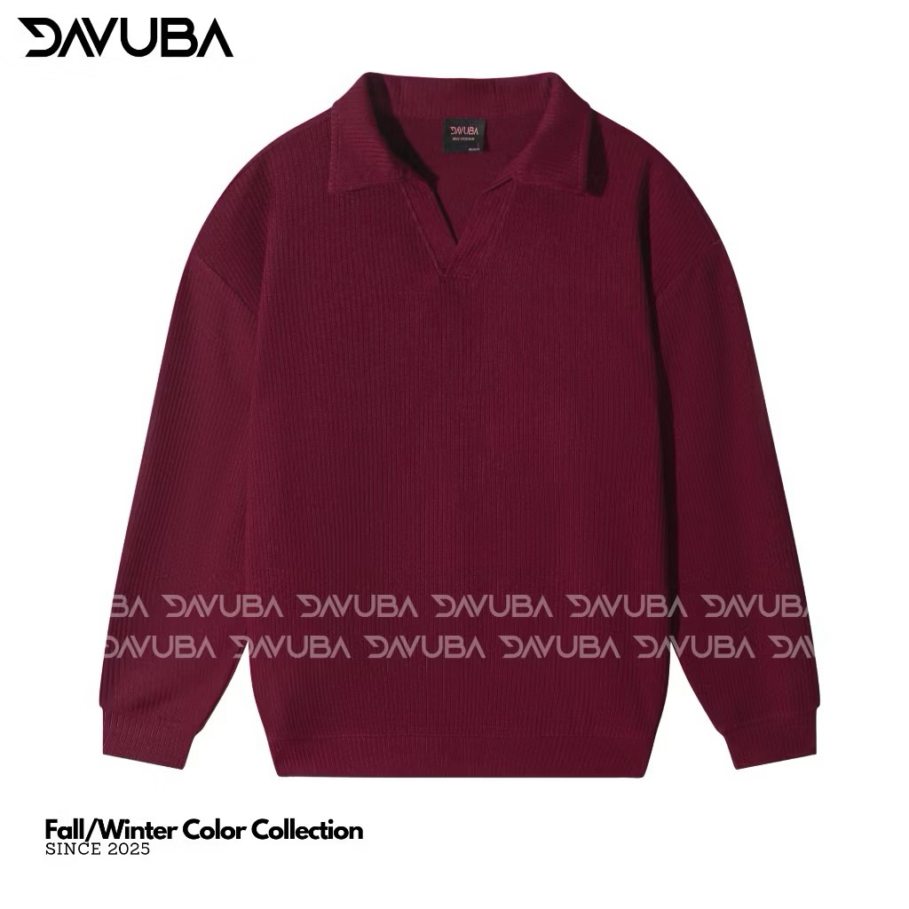Pass Áo Sweater Tay Dài Màu Đỏ Chất Thun Tăm Size L DAVUBA