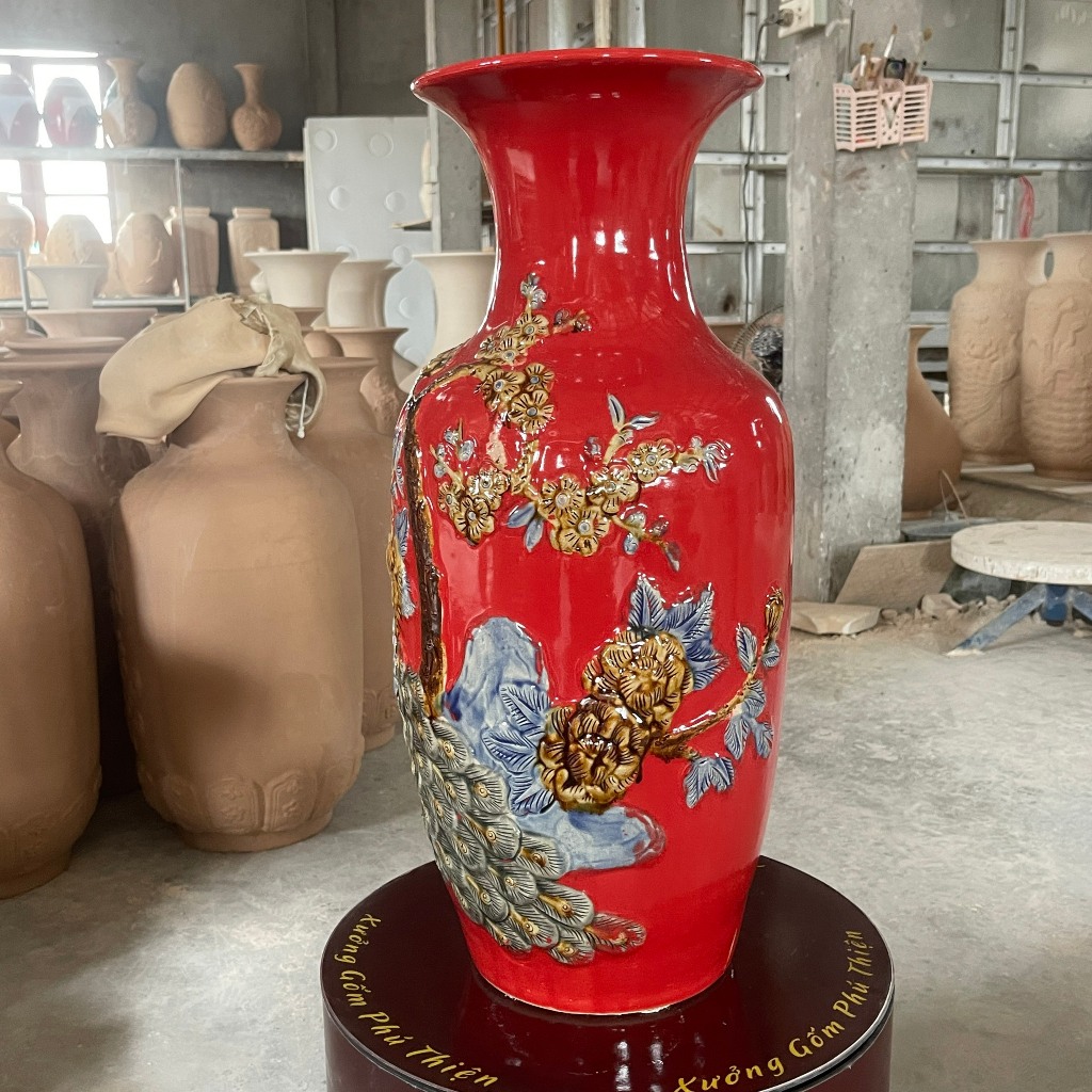Lọ Lộc Bình -Tài Lộc phong thủy - Lọ Hoa Decor - Gốm sứ Bát Tràng cao cấp, màu đỏ may mắn. size 60cm