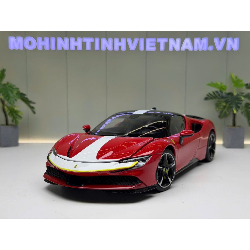 XE MÔ HÌNH FERRARI SF90 STRADALE ASSETTO FIORANO,TỶ LỆ 1/18 BBURAGO