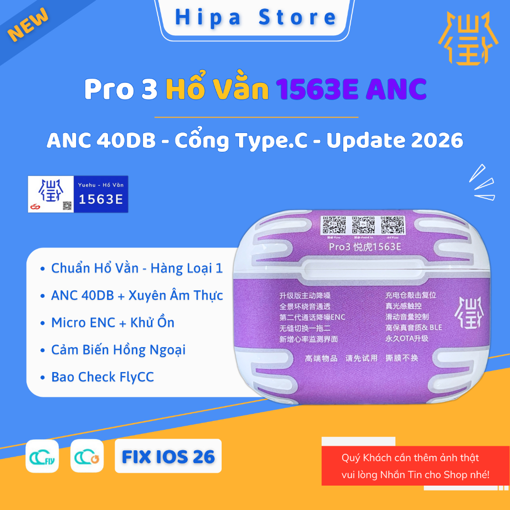 [ Pro 3 1563E ] Tai Nghe Hổ Vằn 1563E, Tai Nghe Bluetooth Pro 3 Chống Ồn ANC 40DB - Xuyên Âm HDR | H