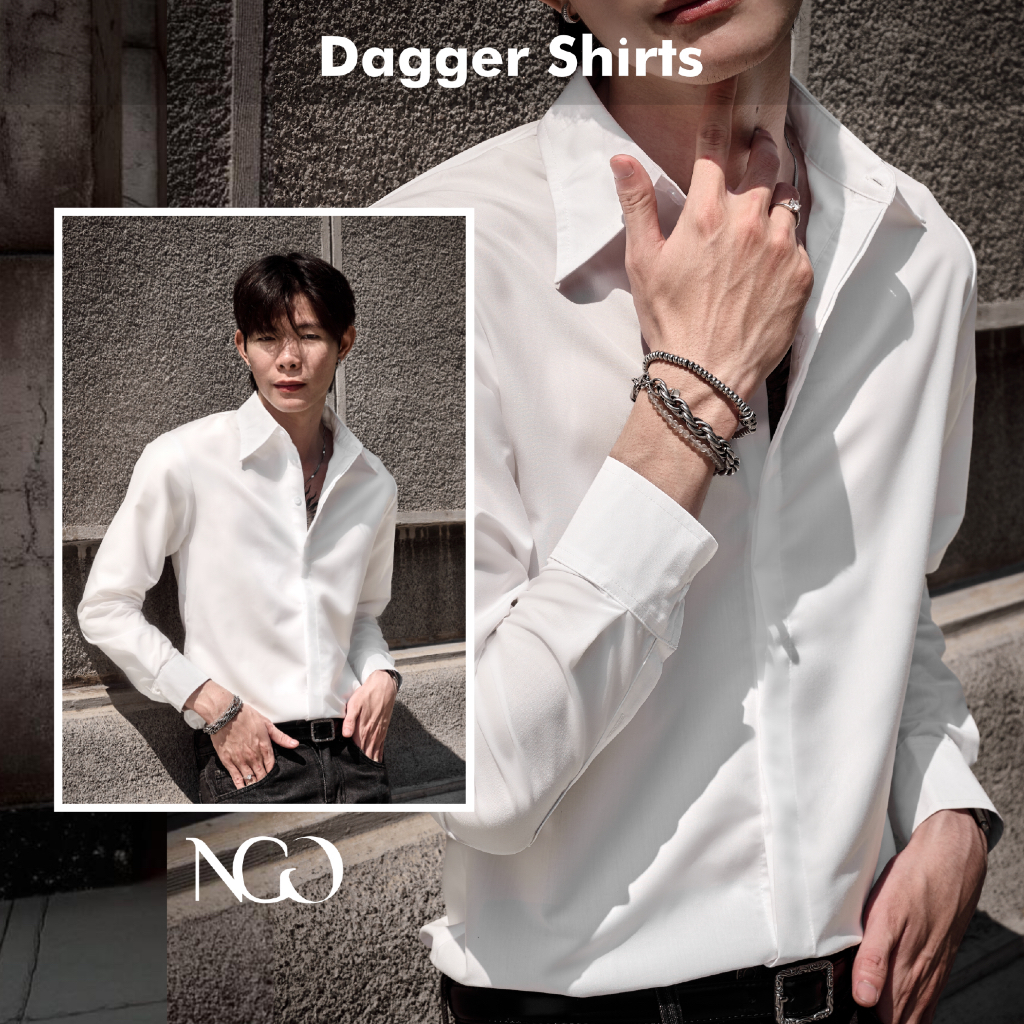 NGOclothing - Áo Sơ Mi Nam Cotton Form Slim Cổ Dagger - DAGGER SHIRTS / MATTE BLACK, BONE WHITE