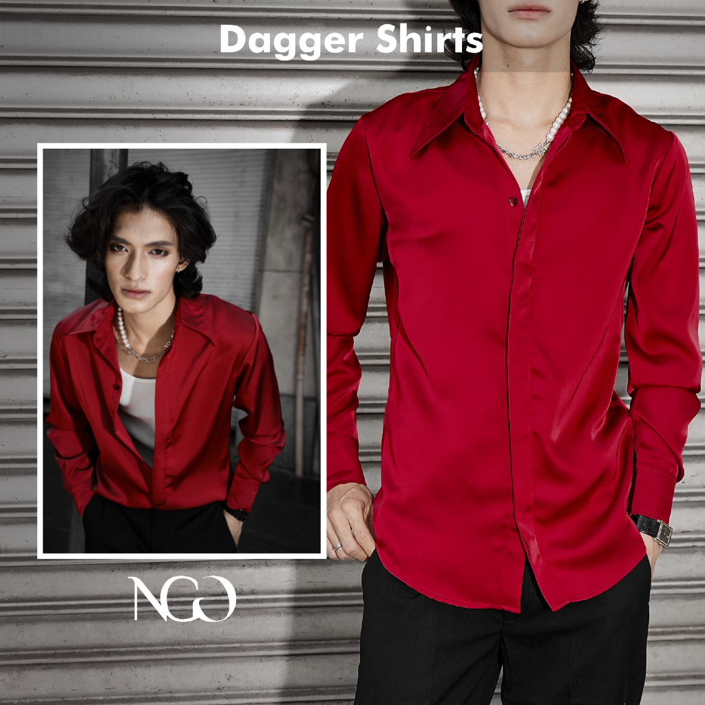 NGOclothing - Áo Sơ Mi Nam Satin Form Slim Cổ Dagger - DAGGER SHIRTS / SATIN BLACK, CRIMSON RED