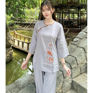 Tròn Viền An Kate Lụa Nữ # Đồ Lam Đi Chùa