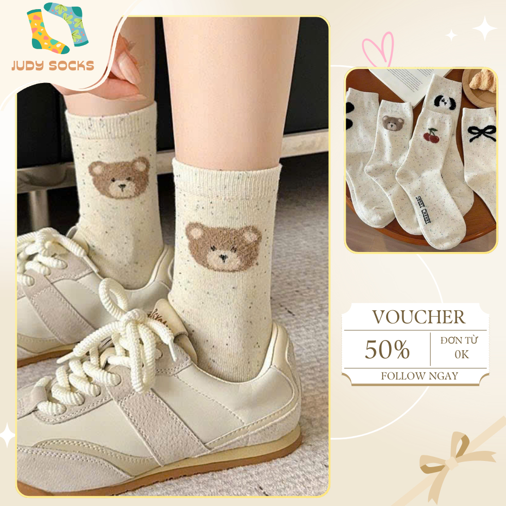 Set 5 Đôi Tất Họa Tiết Gấu Nâu Chery Phong Cách Hàn Quốc TT62
