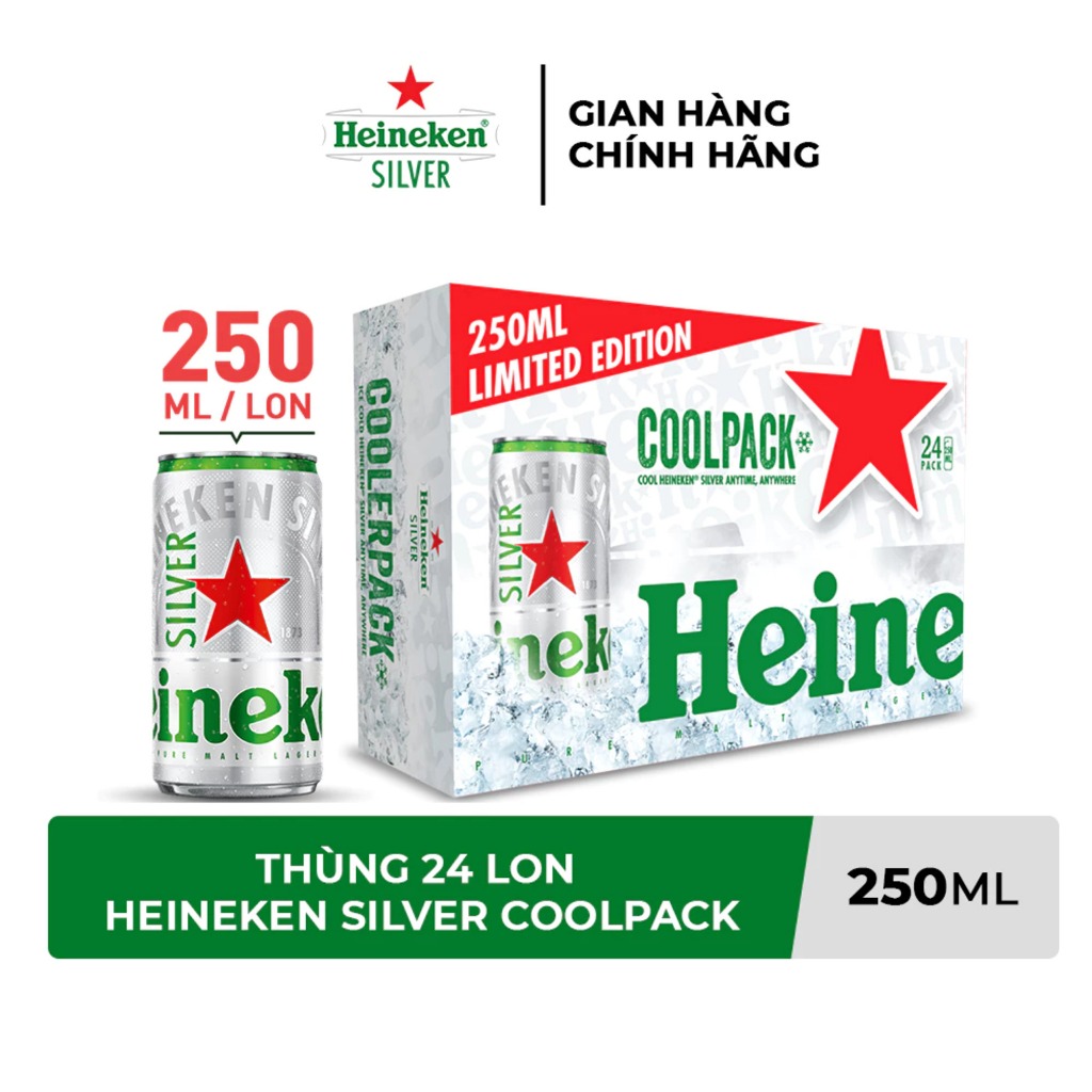 ĐỘ CỒN 4% - Thùng 24 lon bia Heineken Silver Coolpack 250ml/lon