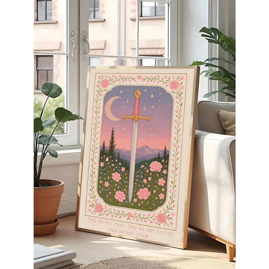 Tranh Canvas Fantasy Book Quote Trăng Khuyết & Hoa Cỏ - Tranh Treo Tường Decor Boho Huyền Bí