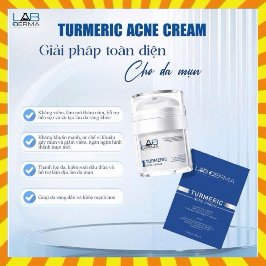 Kem hỗ trợ mụn TURMERIC ACNE CREAM Lab Derma 30g - Giúp ngừa mụn, kiểm soát dầu nhờn