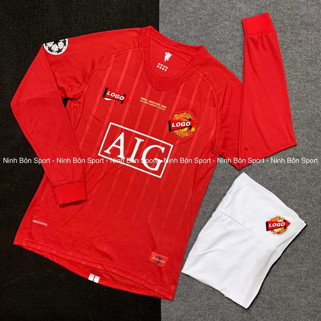 Bộ Quần Áo Bóng Đá Dài Tay CLB Manchester United 2008, Mẫu RONALDO  - Vải Polyester Thái Cao Cấp