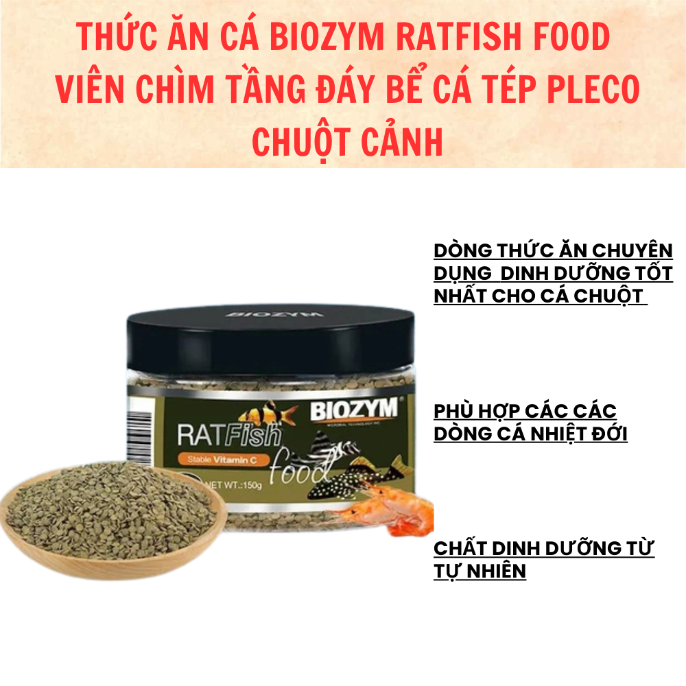Thức ăn cá Biozym Ratfish Food viên chìm tầng đáy bể cá tép pleco chuột cảnh