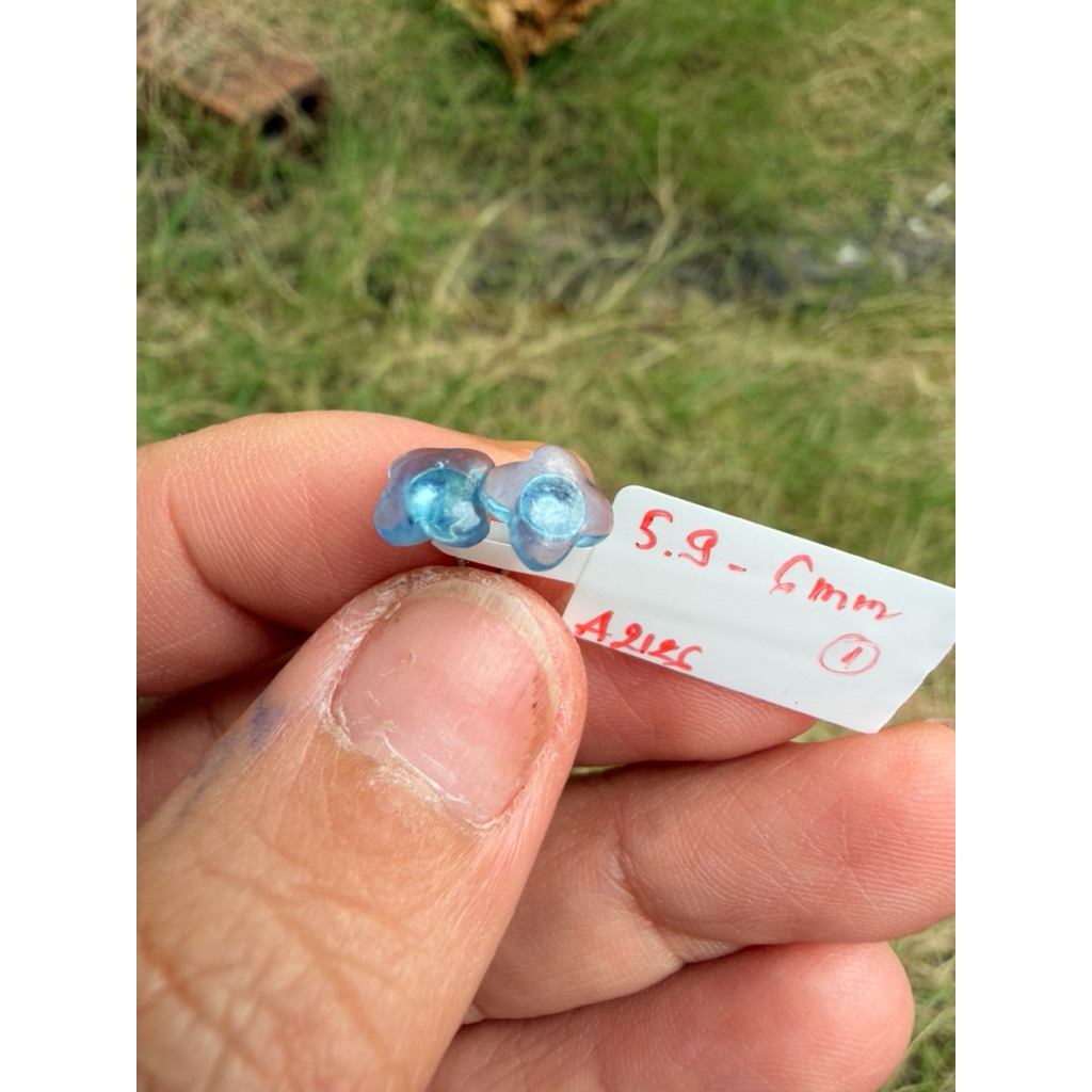 (A2126)Bông tai Aquamarin khung bạc 925 size 5,9-6mm