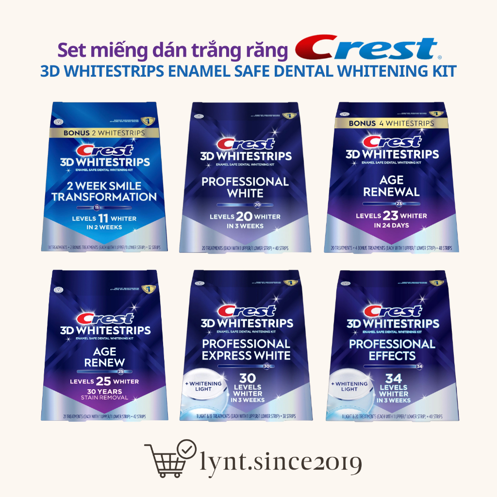 [Hàng Mỹ] (FULL BOX) Set miếng dán trắng răng Crest 3D Whitestrips - Professional Effects/ Supreme B
