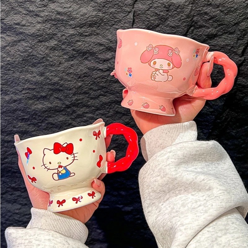 [CHÍNH HÃNG, KÈM HỘP] Ly Sứ Sanrio Kitty Kuromi Cao Cute, Quai Dài Xinh, GỐM SỨ DECOR, QUÀ TẶNG