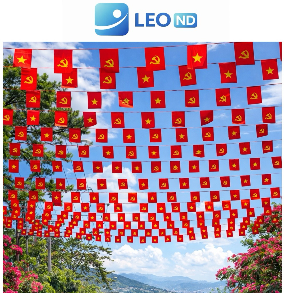 Cờ dây vải in Sao, Sao Đảng, 1 dây dài 10m, gồm 20 lá cờ – Cờ Trang Trí Sự Kiện | Chuẩn Hàng Chất