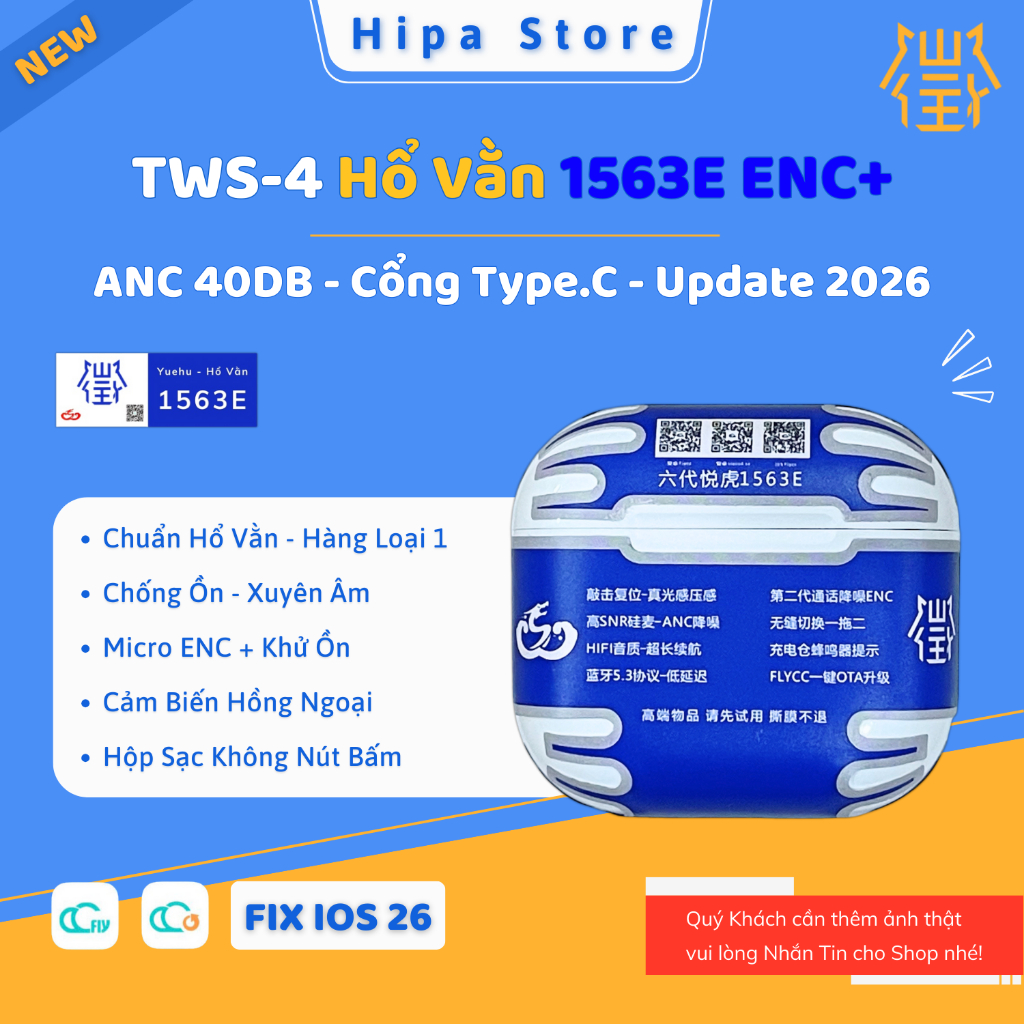 [ A4 1563E ] Tai Nghe Hổ Vằn 1563E ENC, Tai Nghe Bluetooth A4 Chống Ồn ANC 40DB - Xuyên Âm | Hipa St