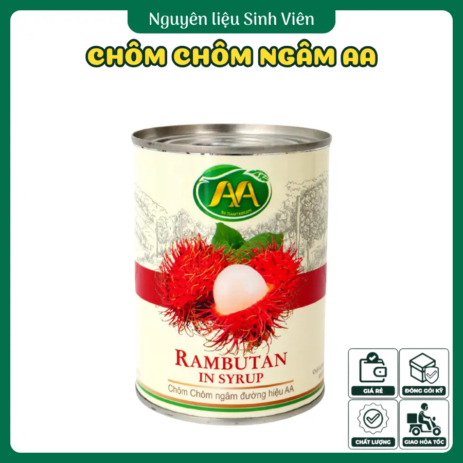 [Chính hãng có VAT] Chôm chôm ngâm đóng lon AA 565g date mới, topping trà trái cây, nguyên liệu pha 
