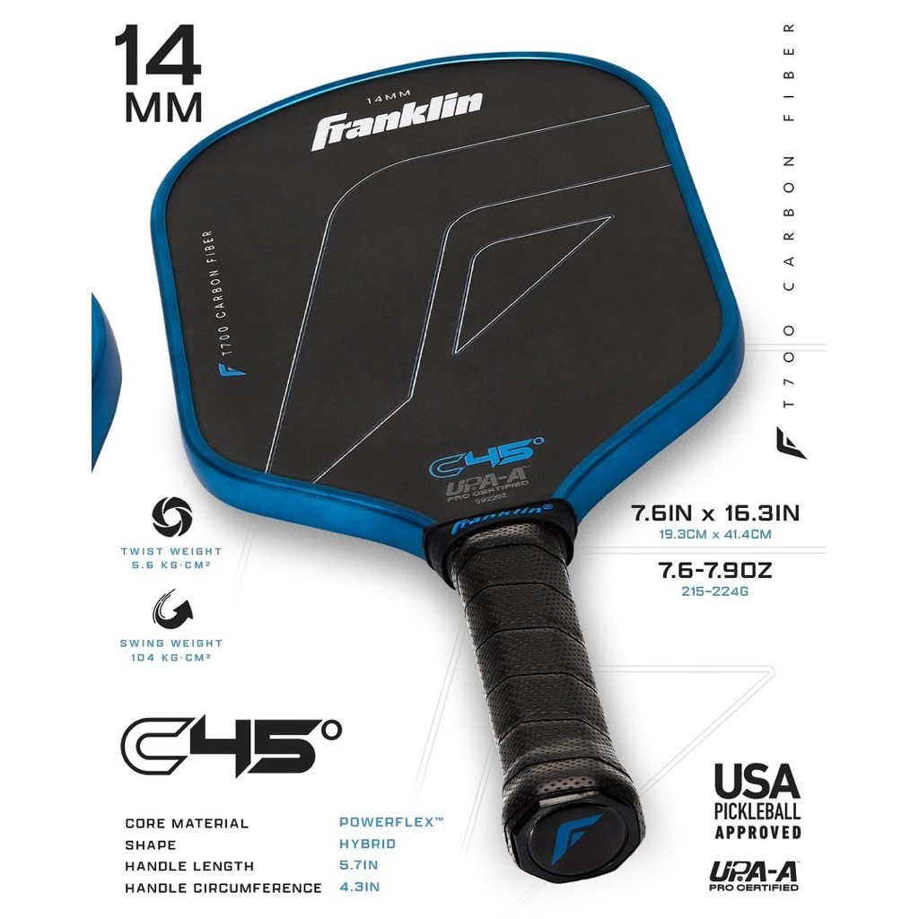 Vợt Pickleball Franklin C45 Blue Hybrid 14mm chính hãng công ty