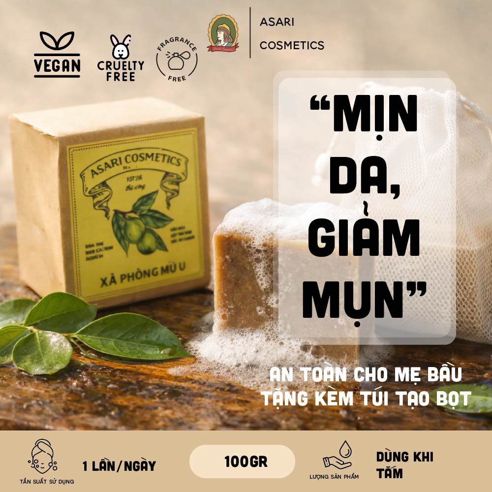 [100gr] Xà phòng tắm handmade mịn da, hạn chế mụn cơ thể Asari Cosmetics