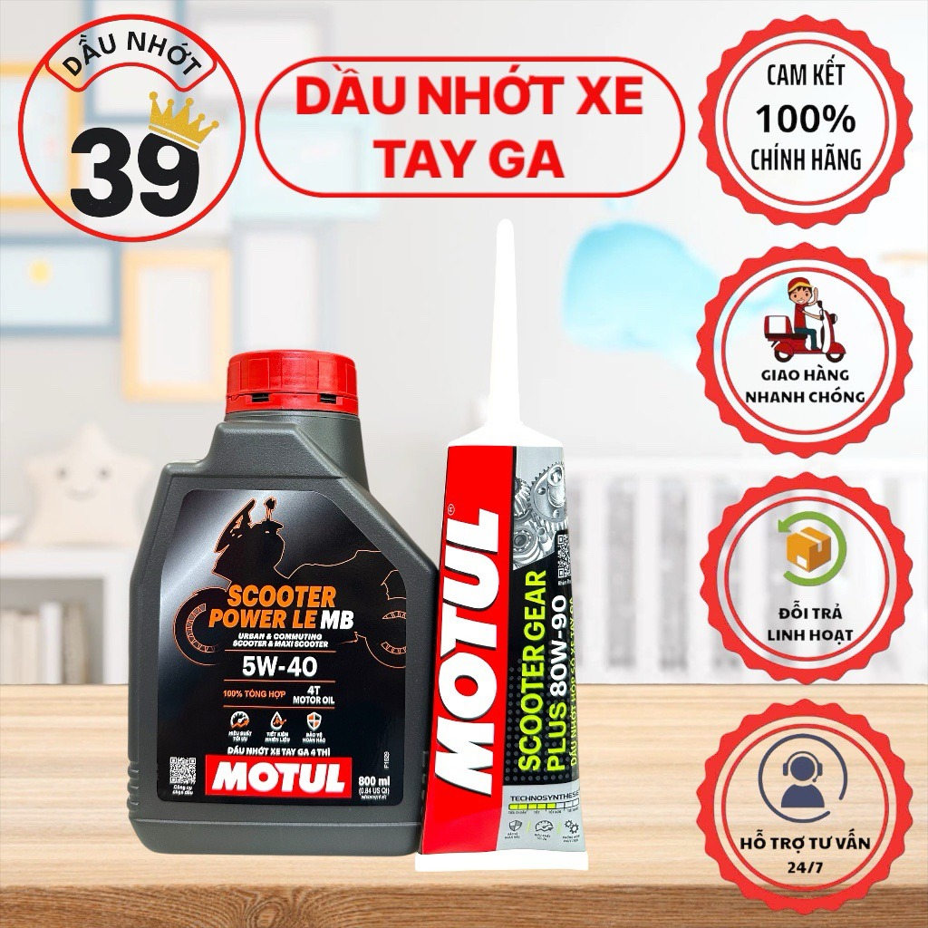 Combo dầu nhớt xe tay ga Chính Hãng MOTUL SCOOTER POWER LE 5W40 + nhớt hộp số MOTUL 80W90 >>[CAM KẾT