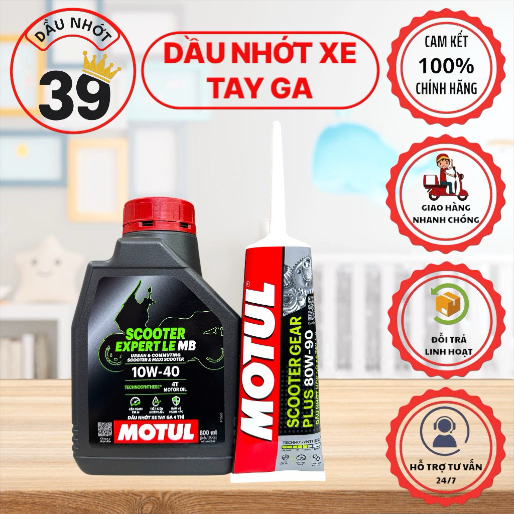 Combo nhớt xe tay ga cao cấp Chính Hãng MOTUL SCOOTER EXPERT LE 10W40+nhớt hộp số MOTUL 80W90>>[CAM 