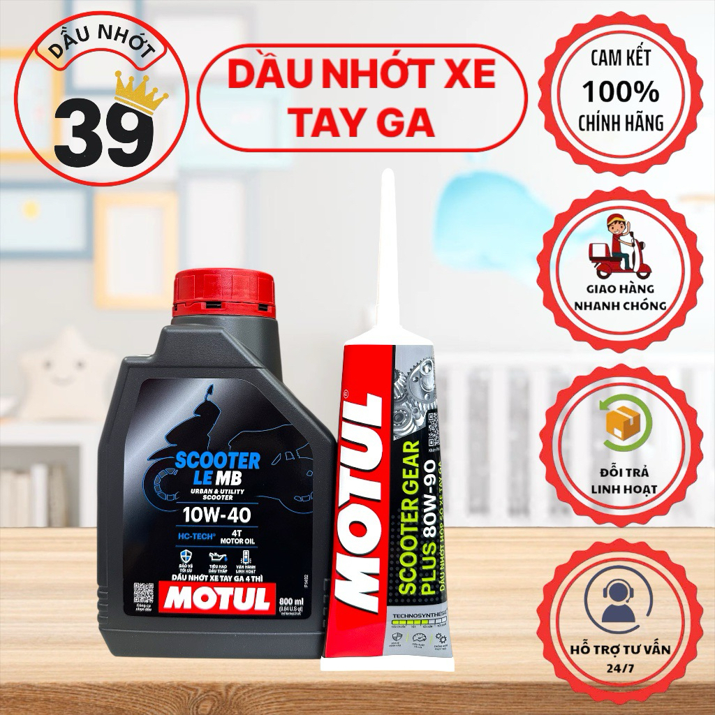Combo nhớt xe tay ga cao cấp Chính Hãng MOTUL SCOOTER LE 10W40 + nhớt hộp số MOTUL 80W90 >>[CAM KẾT 