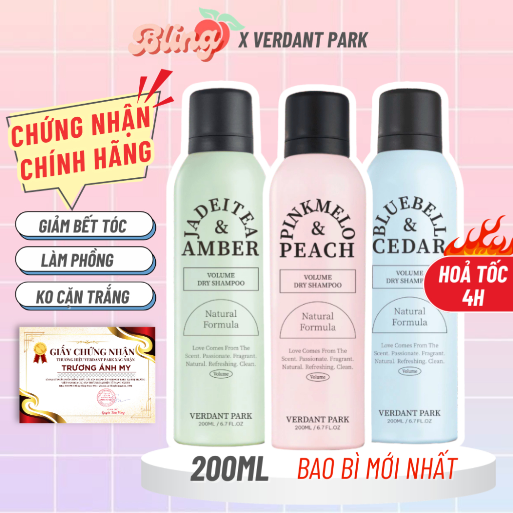 [HOẢ TỐC 2H] VERDANT PARK Xịt Gội Khô Giúp Phồng Chân Tóc, Sạch Dầu, Hết Bết Dính