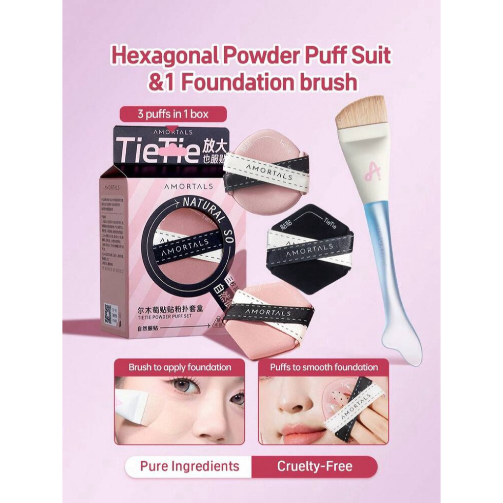 Hàng chuẩn Amortals Combo 3 miếng mút trang điểm kèm cọ dàn nền nhà Amortals